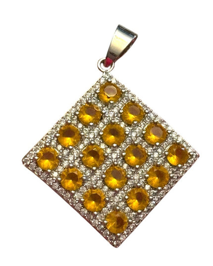 Elegant Yellow Glass CZ  fancy square Pendant