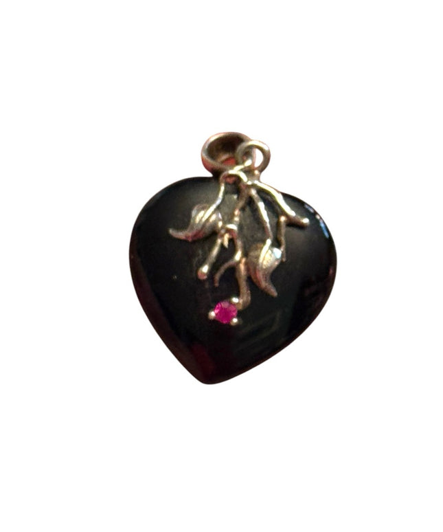Elegant Black Heart Pendant Sterling Onyx and Ruby Heart Pendant