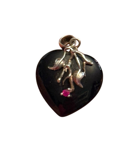 Elegant Black Heart Pendant Sterling Onyx and Ruby Heart Pendant