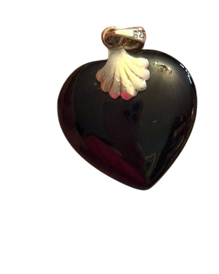 Elegant Black Heart Pendant Sterling Onyx and Ruby Heart Pendant