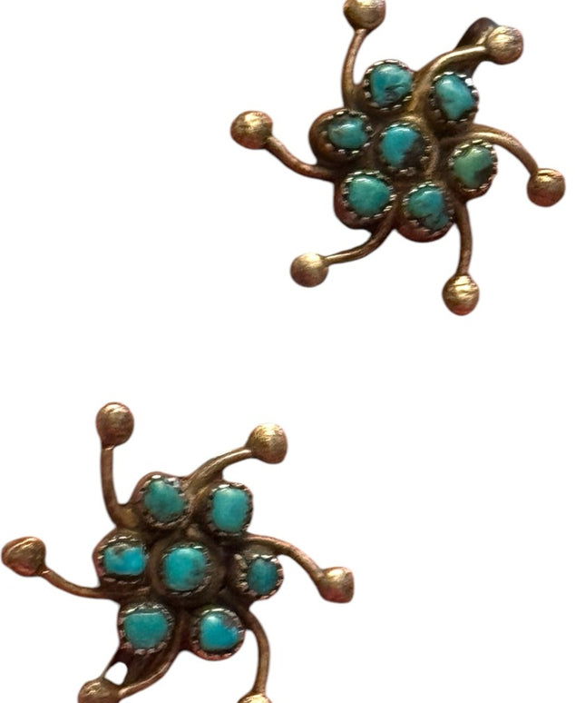 Vintage Southwestern Sterling silver 925 Turquoise Starburst Earrings