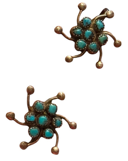 Vintage Southwestern Sterling silver 925 Turquoise Starburst Earrings