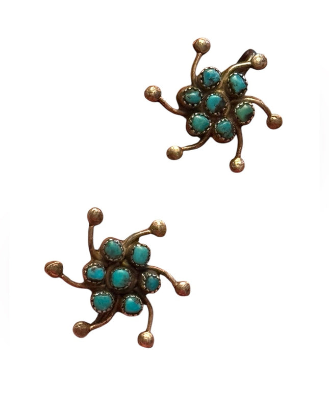 Vintage Southwestern Sterling silver 925 Turquoise Starburst Earrings