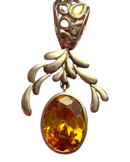 Elegant simulated sterling silver 925 Pendant Citrine glass pendant