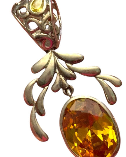 Elegant simulated sterling silver 925 Pendant Citrine glass pendant