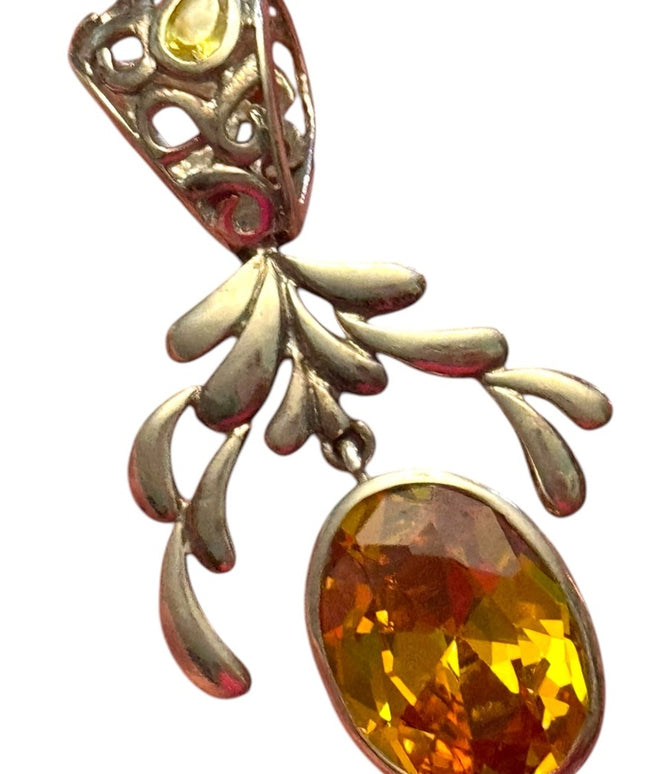 Elegant simulated sterling silver 925 Pendant Citrine glass pendant