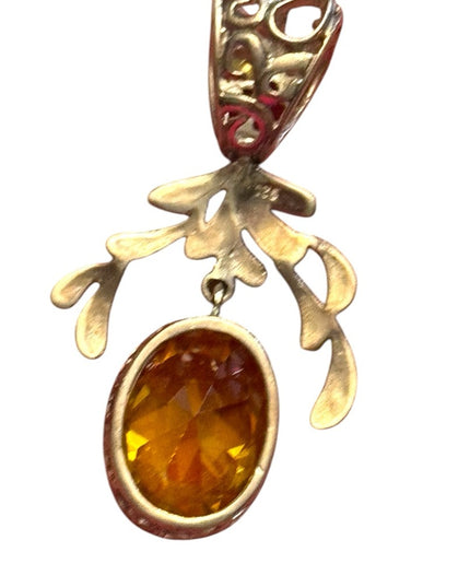 Elegant simulated sterling silver 925 Pendant Citrine glass pendant