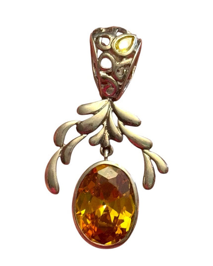 Elegant simulated sterling silver 925 Pendant Citrine glass pendant
