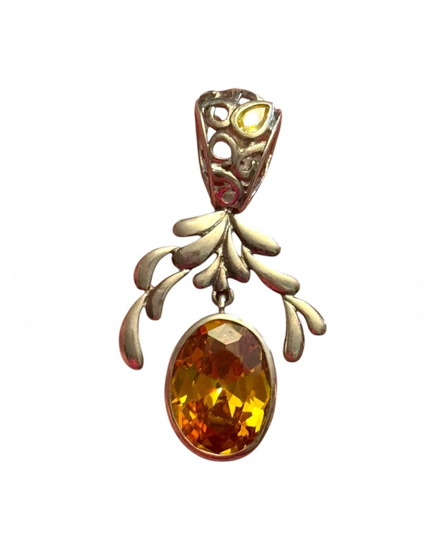 Elegant simulated sterling silver 925 Pendant Citrine glass pendant