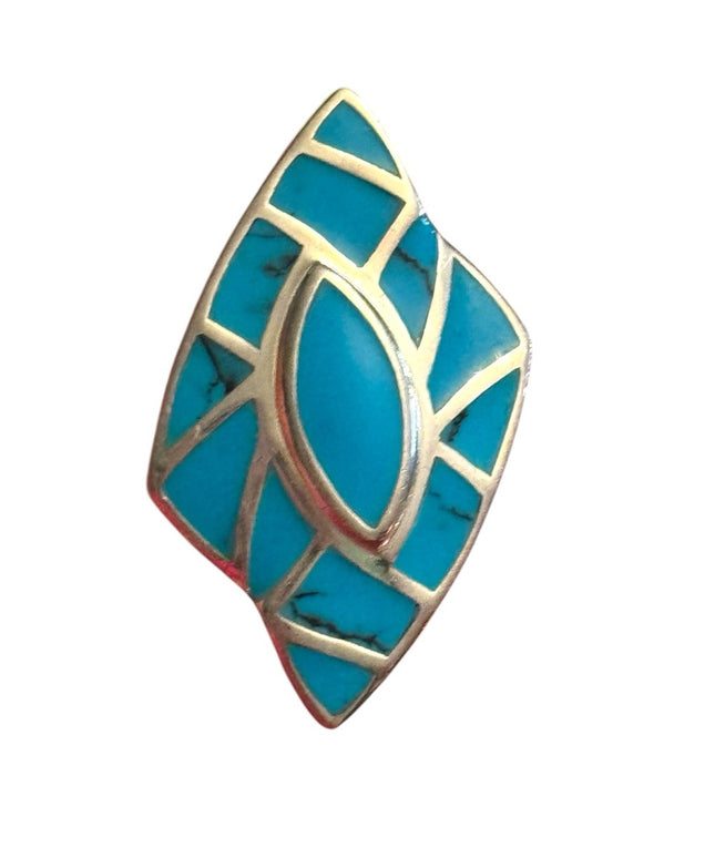 Stabilized Turquoise sterling
silver 925 Geometric Statement pendant