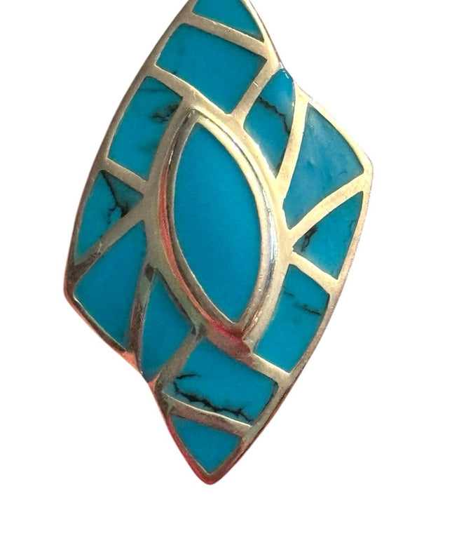 Stabilized Turquoise sterling
silver 925 Geometric Statement pendant