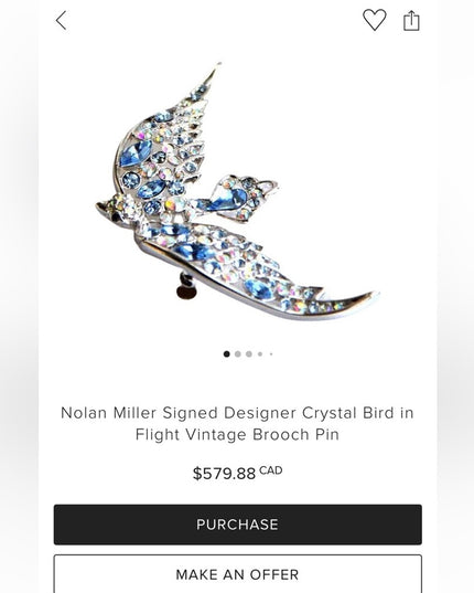 Elegant Blue Crystal Fancy Thailand Nolan Miller RARE Bird Brooch