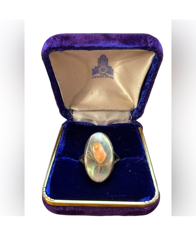 Elegant Antique Silver Blister Oyster Shell Southwestern Ring