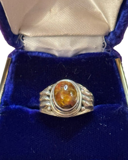 Vintage Amber Sterling Silver 925 Stone Ring