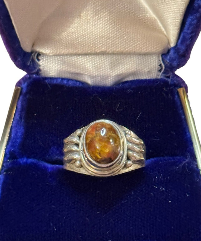 Vintage Amber Sterling Silver 925 Stone Ring