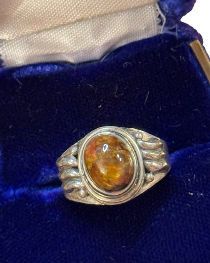 Vintage Amber Sterling Silver 925 Stone Ring