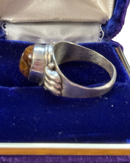 Vintage Amber Sterling Silver 925 Stone Ring