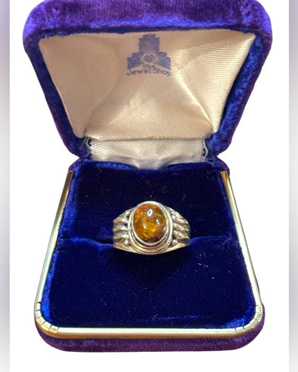 Vintage Amber Sterling Silver 925 Stone Ring