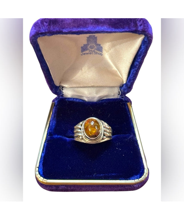 Vintage Amber Sterling Silver 925 Stone Ring