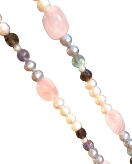 Elegant FW Pearl Rose Quartz Fluorite Cryetal Multicolor Beaded Necklace