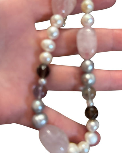 Elegant FW Pearl Rose Quartz Fluorite Cryetal Multicolor Beaded Necklace