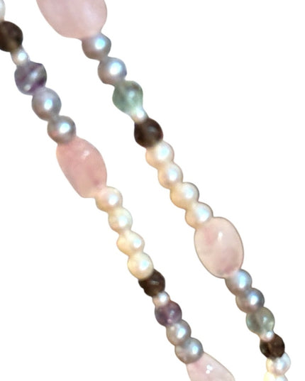 Elegant FW Pearl Rose Quartz Fluorite Cryetal Multicolor Beaded Necklace
