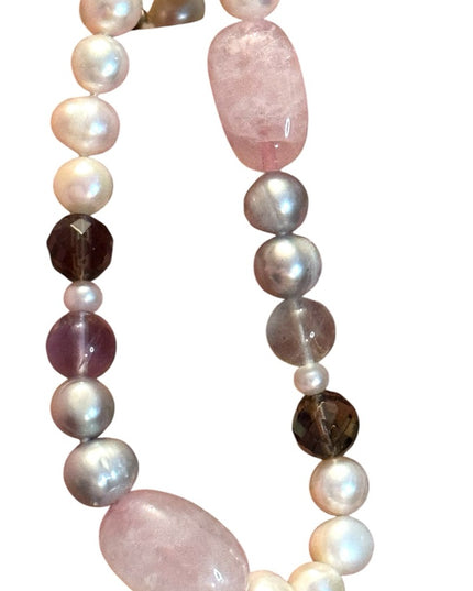 Elegant FW Pearl Rose Quartz Fluorite Cryetal Multicolor Beaded Necklace