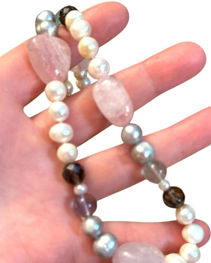 Elegant FW Pearl Rose Quartz Fluorite Cryetal Multicolor Beaded Necklace