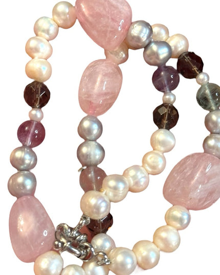Elegant FW Pearl Rose Quartz Fluorite Cryetal Multicolor Beaded Necklace