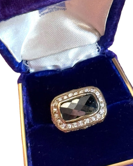 Elegant Black Stone 925 Sterling silver scroll work statement Ring  Crystal
