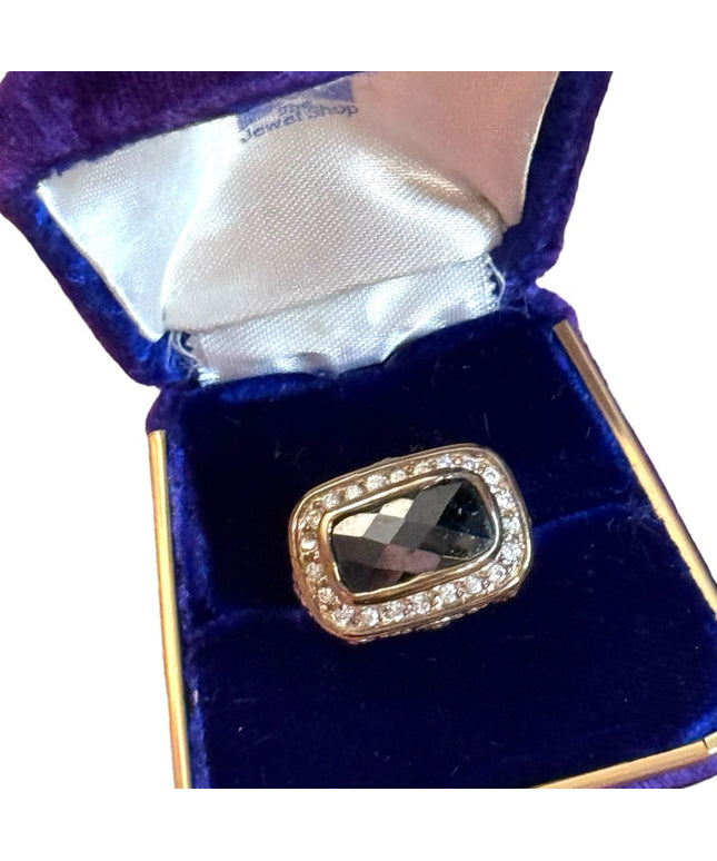 Elegant Black Stone 925 Sterling silver scroll work statement Ring  Crystal