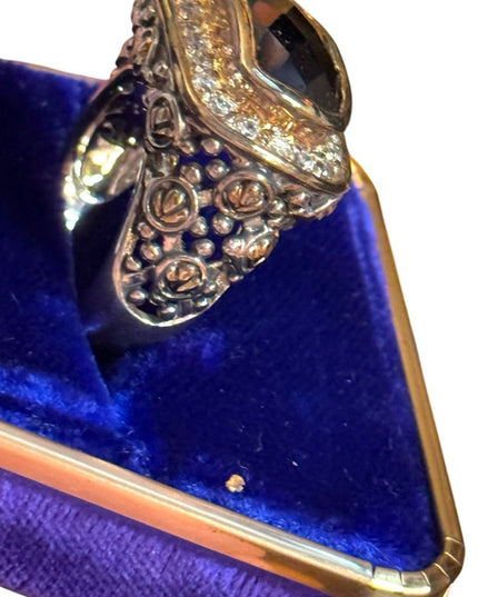 Elegant Black Stone 925 Sterling silver scroll work statement Ring  Crystal