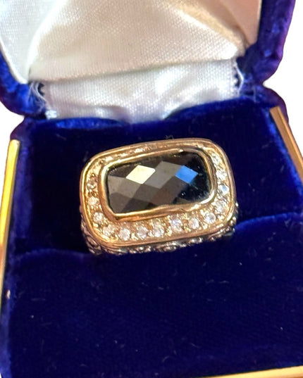 Elegant Black Stone 925 Sterling silver scroll work statement Ring  Crystal
