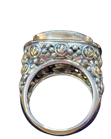Elegant Black Stone 925 Sterling silver scroll work statement Ring  Crystal