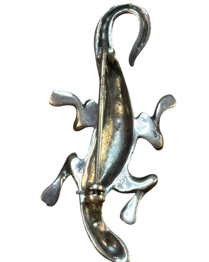Sterling 925 Silver Metal Lizard Marcasite antiqued Brooch