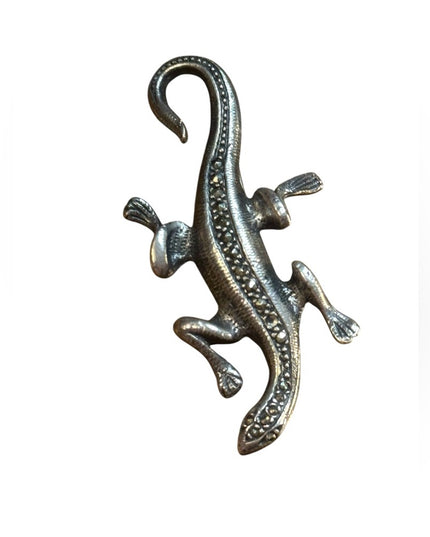 Sterling 925 Silver Metal Lizard Marcasite antiqued Brooch