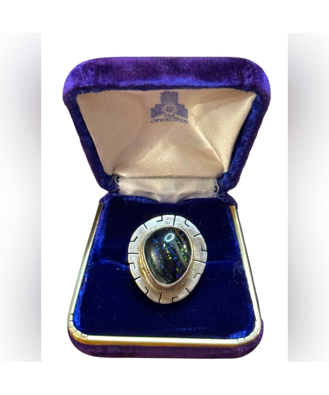 Vintage Sterling Silver 925 Dicroic Stone Southwestern Handmade  Ring
