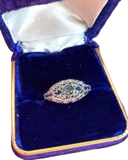 Elegant Rhodium plated Silver Blue  Crystal Ring