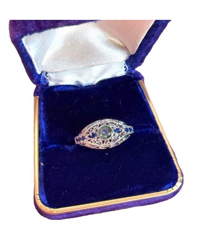 Elegant Rhodium plated Silver Blue  Crystal Ring