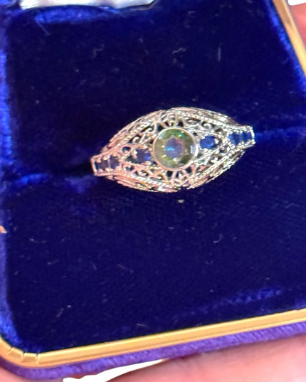 Elegant Rhodium plated Silver Blue  Crystal Ring