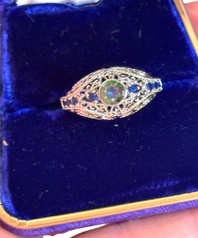 Elegant Rhodium plated Silver Blue  Crystal Ring