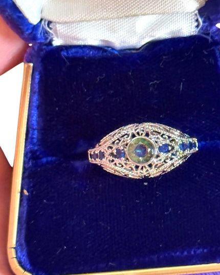 Elegant Rhodium plated Silver Blue  Crystal Ring