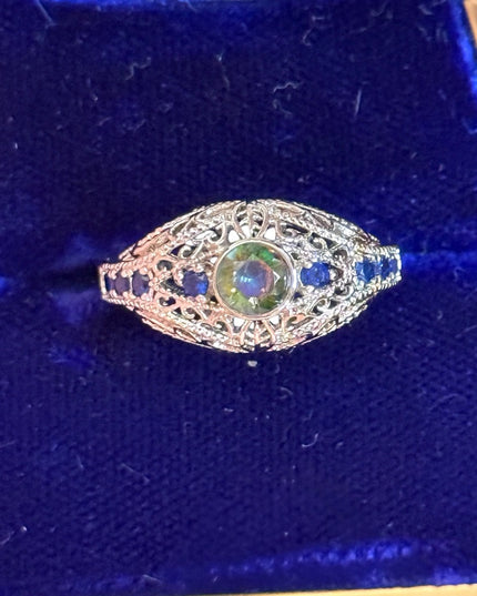 Elegant Rhodium plated Silver Blue  Crystal Ring