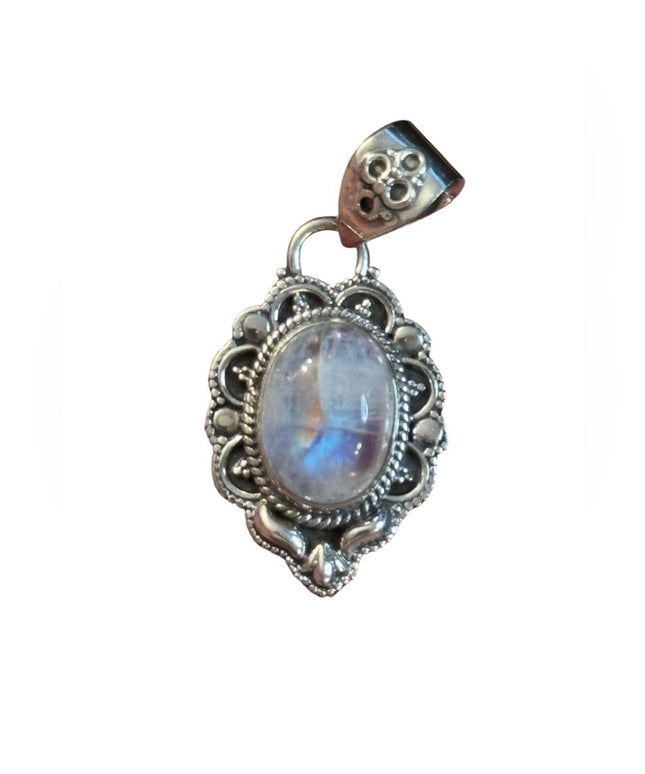 Elegant Sterling Silver 925 Moonstone scroll work Pendant
