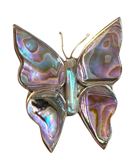 Vintage Mexixo Abalone  Alpaca fancy Shell Butterfly Brooch