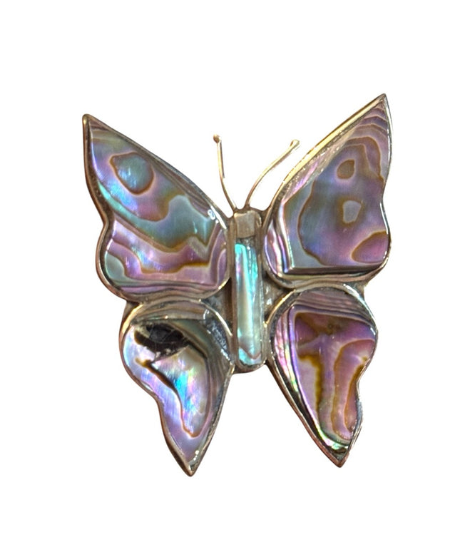 Vintage Mexixo Abalone  Alpaca fancy Shell Butterfly Brooch