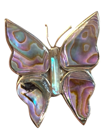 Vintage Mexixo Abalone  Alpaca fancy Shell Butterfly Brooch