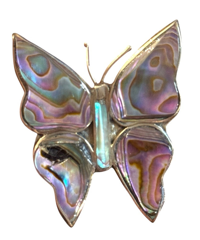 Vintage Mexixo Abalone  Alpaca fancy Shell Butterfly Brooch