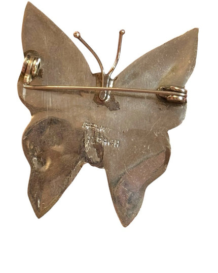Vintage Mexixo Abalone  Alpaca fancy Shell Butterfly Brooch