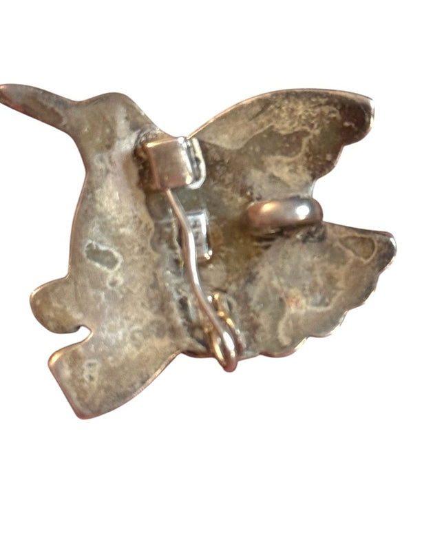 Vintage Colorful Mosaic Stone inlay 925 Sterling Silver Bird Brooch pendant